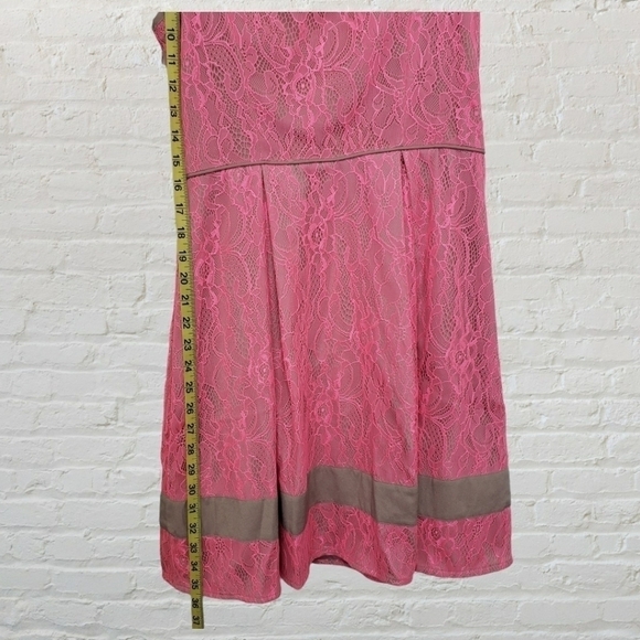 Jessica Simpson Tank Dress Fit Flare Pockets Salmon Pink Lace over Taupe 10 EUC - Picture 8 of 13